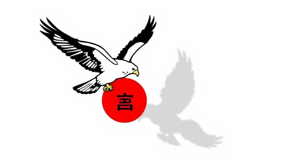 A stylized graphic of a hawk in flight, casting a shadow over a Japanese yen symbol, symbolizing the Bank of Japan's 'hawkish pivot' towards tighter monetary policy.