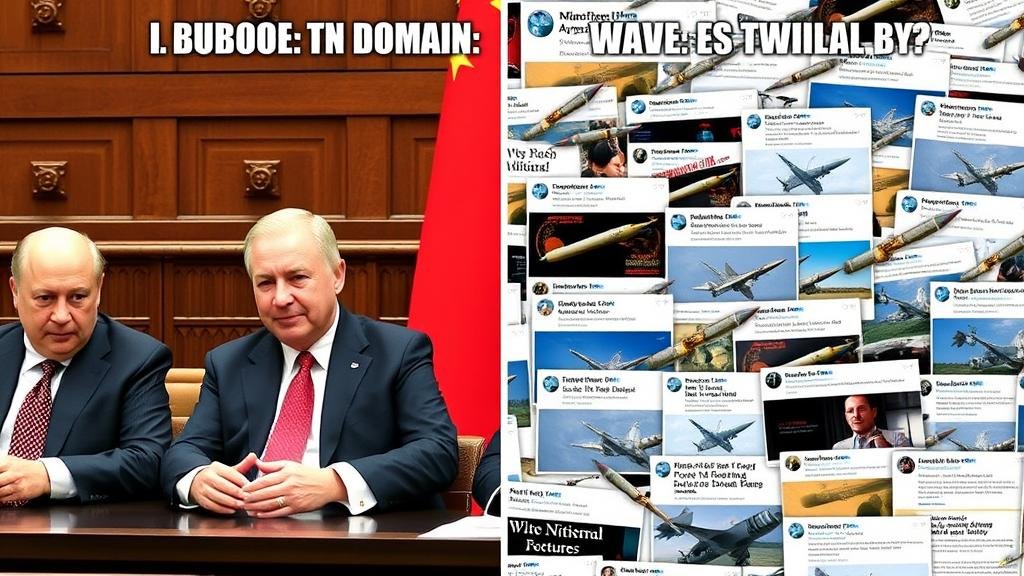 A split-screen image contrasting traditional diplomacy in a formal setting with modern meme warfare on a chaotic social media feed.