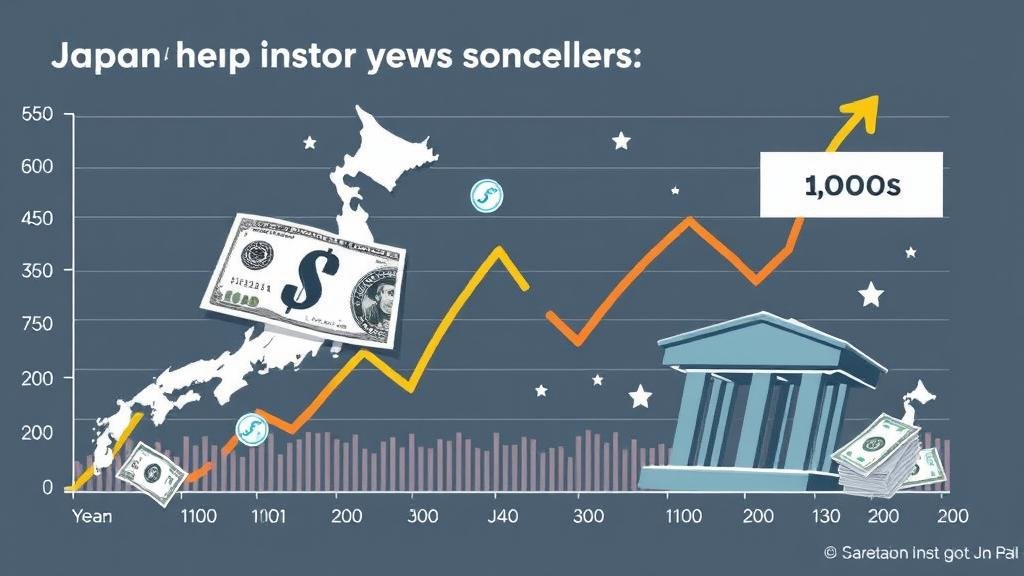A dynamic chart showing the Japanese Yen and JGB yields surging upwards, with graphical elements representing currency and bonds reacting to the news.