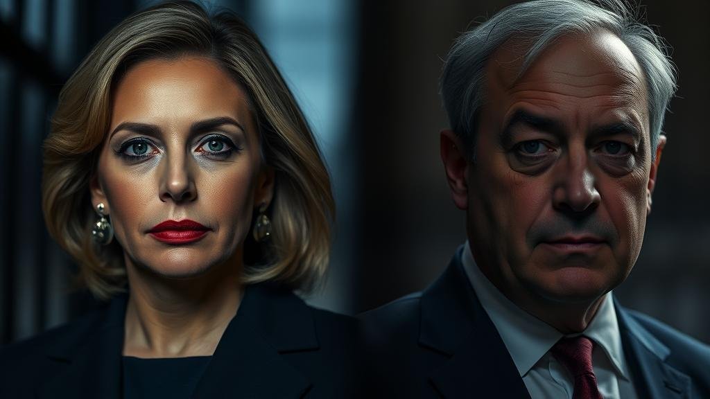Dramatic split-screen portrait of Federica Mogherini and Stefano Sannino, the key figures in the investigation.