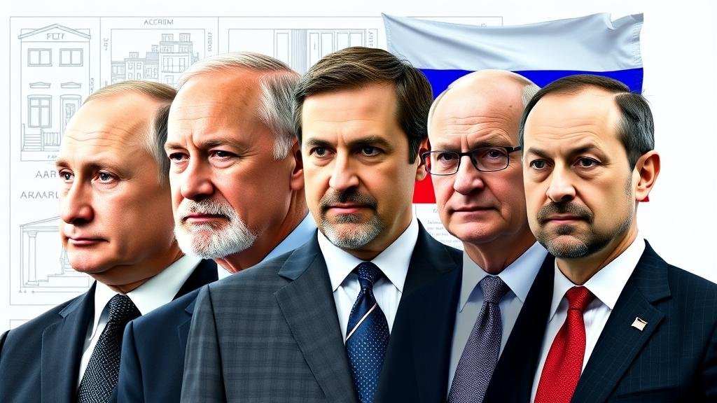 A composite image featuring the key players: Vladimir Putin, Steve Witkoff, Jared Kushner, Yuri Ushakov, and Kirill Dmitriev, illustrating the unique convergence of power, business, and diplomacy.