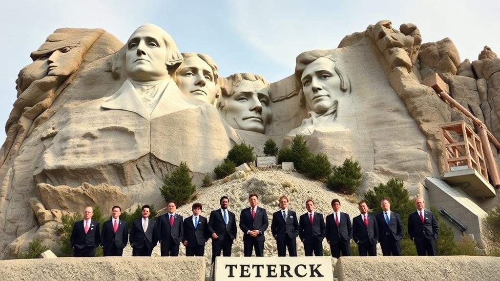 A Mount Rushmore-style carving of iconic tech company logos, illustrating the foundational role of legal guidance in Silicon Valley's history.