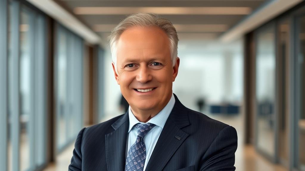 A professional and confident portrait of Brendan Nelson, the new chairman of HSBC, symbolizing his extensive experience and leadership.