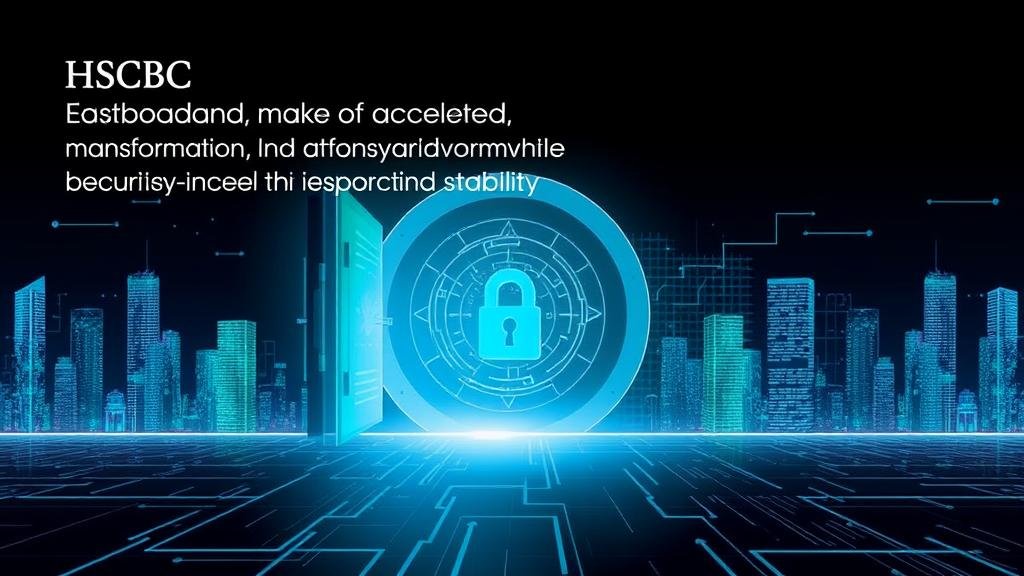 An illustration of HSBC's commitment to digital transformation, showing a secure, digital vault reflecting technological advancement.