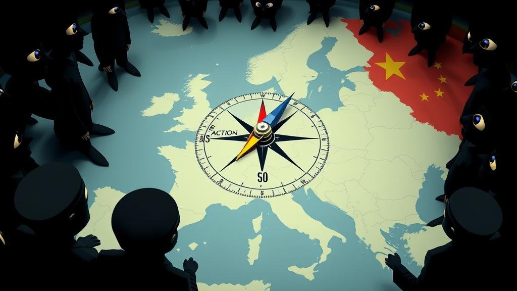 An illustrative image showing a set of scales balancing a broken city with a Ukrainian flag against a pile of gold coins with the Russian flag, symbolizing the moral imperative.