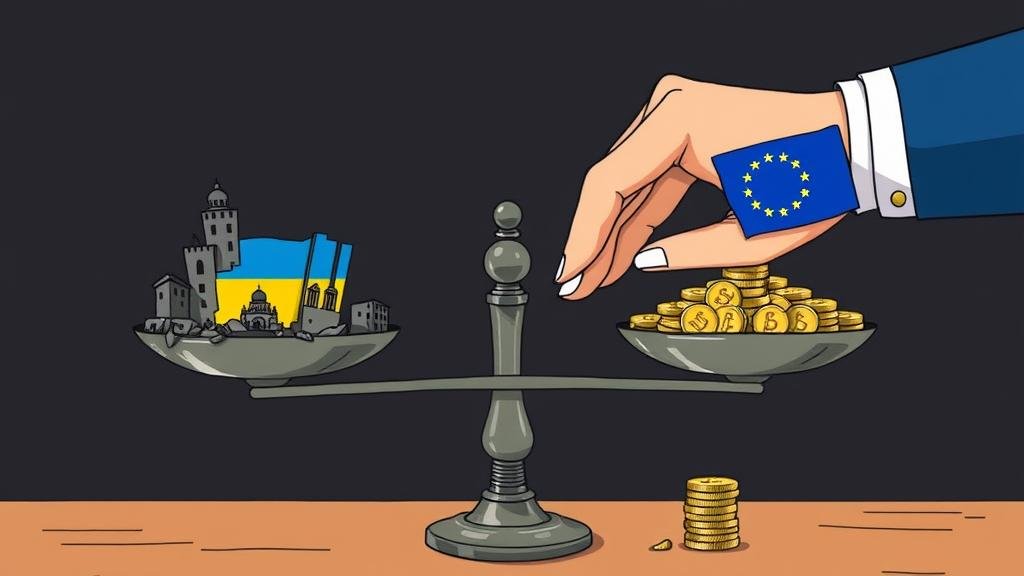 A tense courtroom drama scene where a gavel with the EU flag is about to strike down on a block labeled 'Sovereign Immunity.' In the background, a bull and a bear are nervously watching a fluctuating stock ticker.