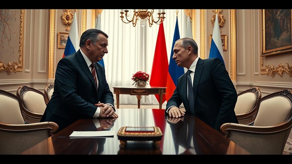 A clandestine meeting inside the Kremlin between a real estate developer and the Russian president, symbolizing a high-stakes moment in international diplomacy.