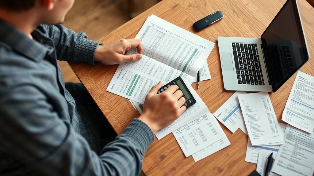 A person sitting at a table with a laptop, calculator, and receipts, actively creating a budget. This image should convey a sense of empowerment and control over their personal finances, illustrating the practical guidance section.