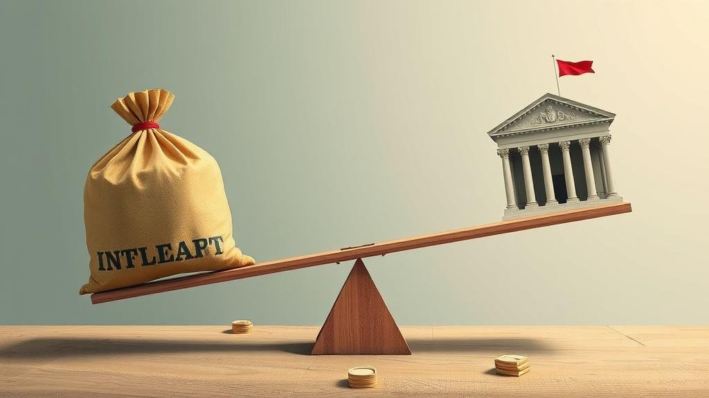 A visual metaphor of an economic see-saw with government money and a central bank raising interest rates.