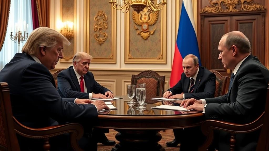 A clandestine meeting in the Kremlin where two of Donald Trump’s associates are engaged in a serious discussion with Vladimir Putin about a secret peace plan for the war in Ukraine.