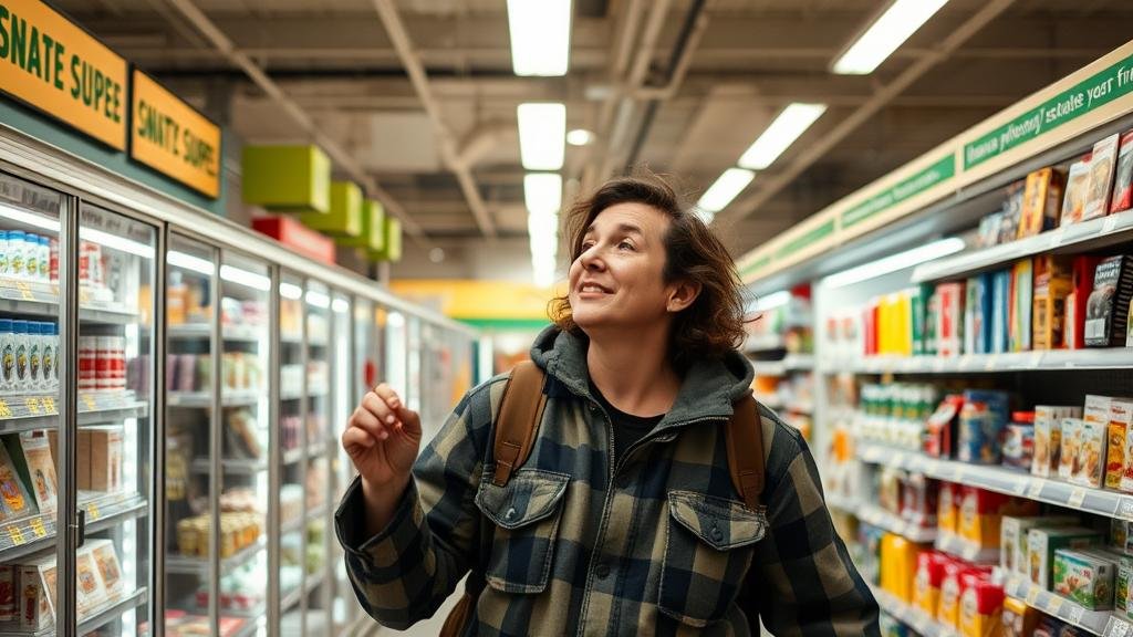 A person on a suburban 'treasure hunt' in a dollar store, representing the thrill of discovery and the 'smart-spender mindset'.