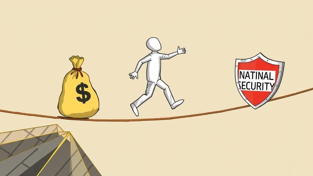 An image showing high-tech secrets like AI chips being illegally smuggled, highlighting the national security threat.