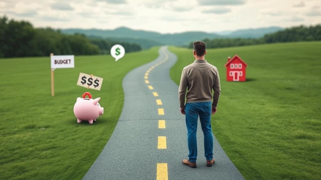 A person at a crossroads looking at a roadmap with financial symbols, representing a budget as a financial roadmap.