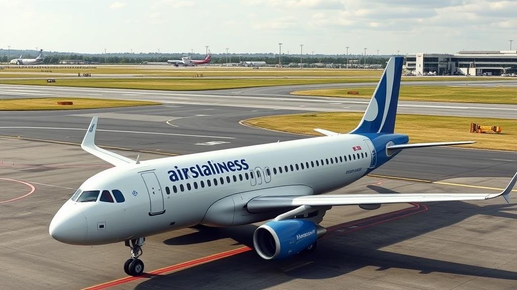 A grounded Airbus A320neo jet sitting on the tarmac, depicted as an expensive paperweight, illustrating the significant financial impact and ripple effects of delivery delays on airlines and Airbus's bottom line.