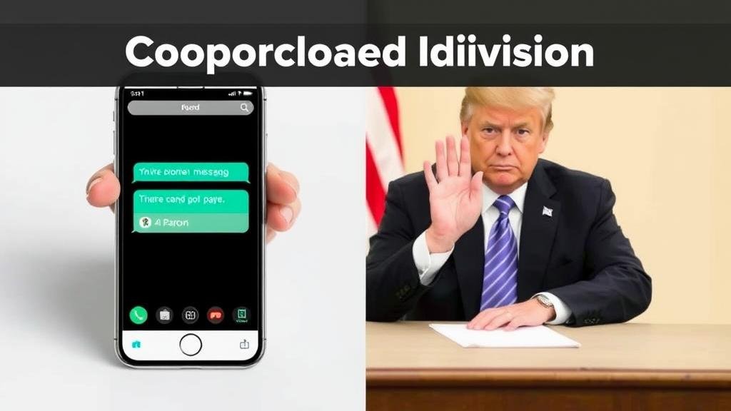 A split-screen image showing a smartphone with an encrypted messaging app on one side, and a political leader signing a pardon on the other, symbolizing a coordinated diversion.