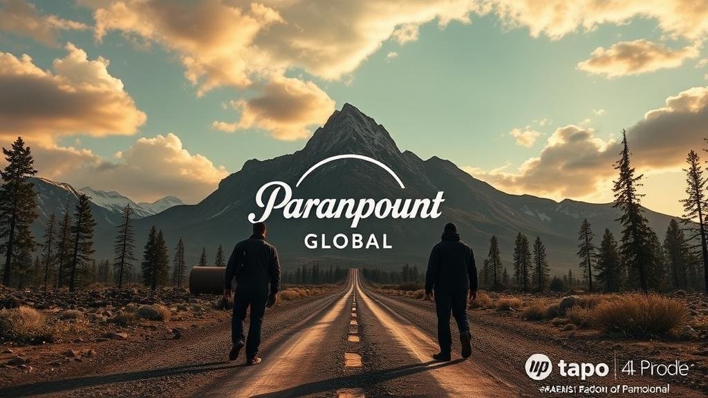 A high-stakes poker game between media giants like Paramount and Comcast, representing the intense battle for dominance in the streaming industry.