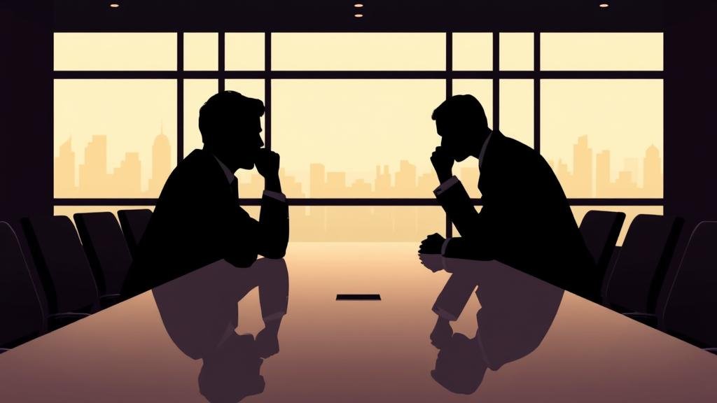 A stylized image of a corporate boardroom with silhouetted figures, where one person is whispering to another, symbolizing a strategic and anonymous leak of information.