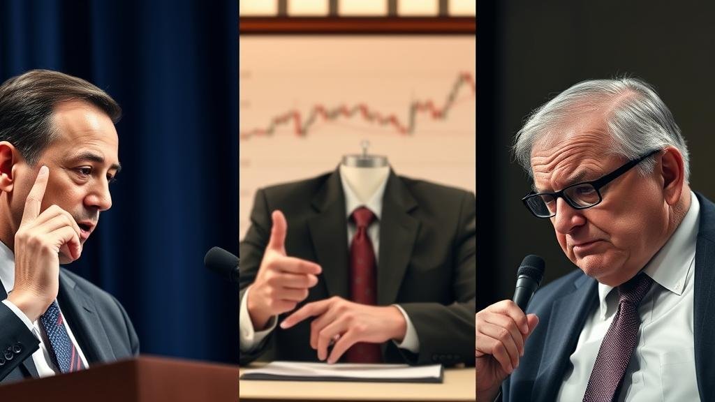 A split-screen image showing three different high-stakes negotiations: a diplomatic peace talk, a corporate merger discussion with stock charts, and a tense labor union negotiation.