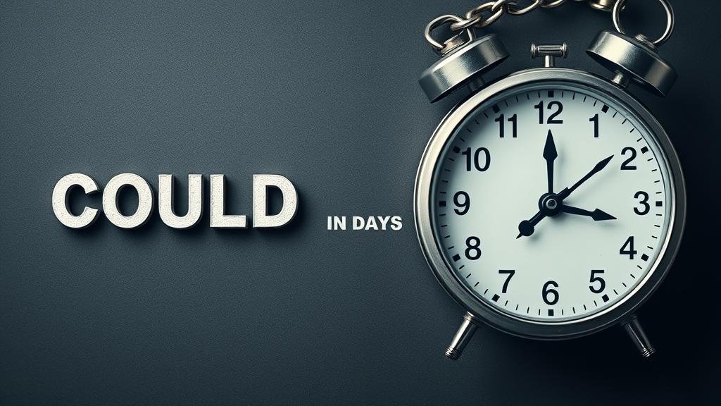 A metaphorical image where the word 'COULD' is a key unlocking handcuffs, and the phrase 'IN DAYS' is a ticking clock, representing the power and urgency of specific words in negotiation.