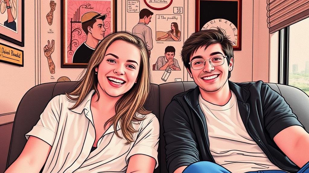 A phone screen showing the TikTok logo with charts and graphs going in different directions in the background.