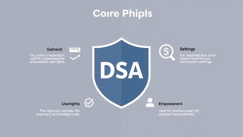 An infographic-style image showing a large shield with the letters 'DSA' in the center, divided into four quadrants representing the Act's core principles.