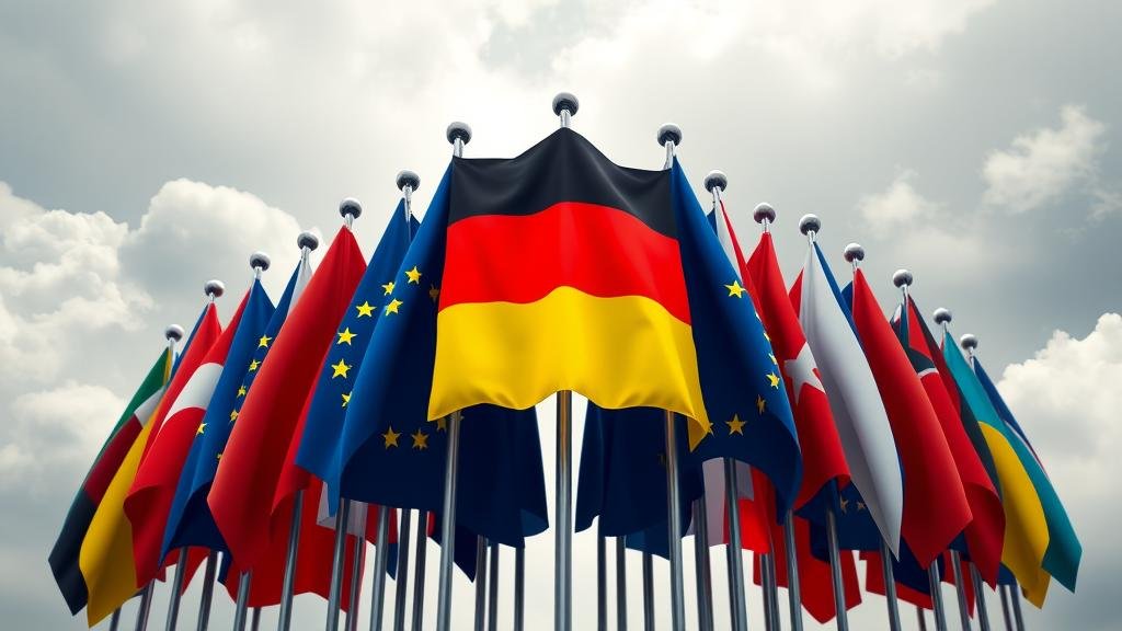 A visual representation of the European Union's innovative funding model, where profits from frozen Russian assets are being redirected to support Ukraine. The image should convey a sense of financial ingenuity and solidarity, with symbols of the EU and Ukraine prominently displayed.