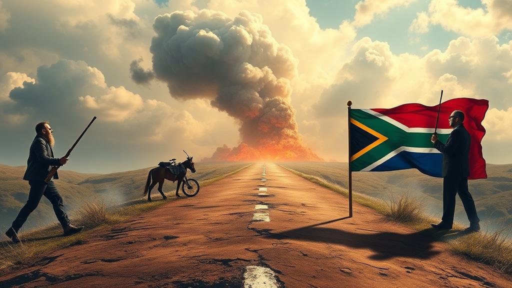 The potential fallout from South Africa's new foreign policy. This image could depict the nation at a crossroads, with one path leading to economic prosperity through continued partnership with the West, and the other a riskier route with new allies. This visual should encapsulate the high-stakes gamble and the potential for economic and diplomatic consequences.