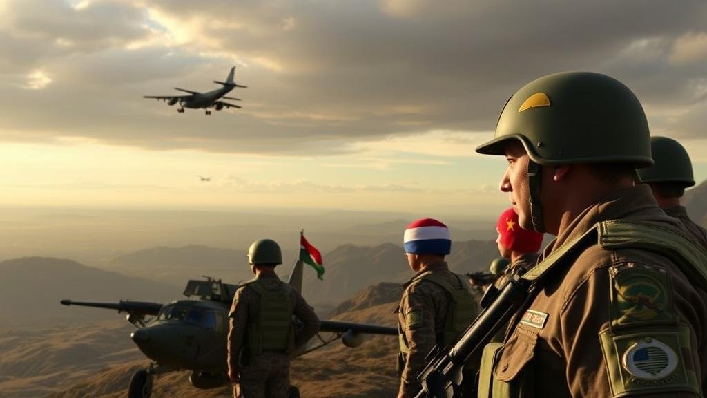 A depiction of South Africa's controversial 'non-alignment' foreign policy, showing the nation navigating a complex geopolitical landscape with traditional Western partners looking on with concern as it engages in military exercises with Russia and China.