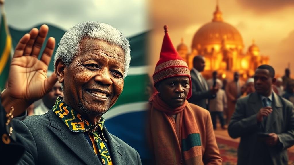 A powerful visual contrast between South Africa's past as a celebrated 'moral leader' under Nelson Mandela and its present, where its alignment with authoritarian regimes is causing its global moral compass to be questioned, leaving the nation's future role on the world stage at a critical crossroads.
