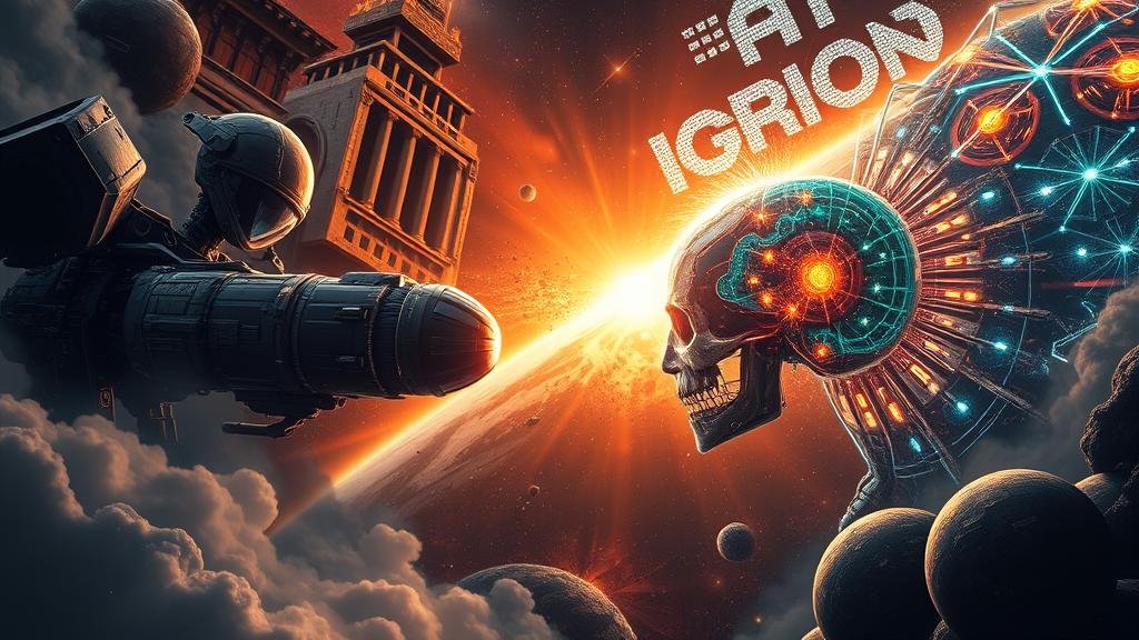 A clash of titans, representing the rivalry between a space exploration company and an artificial intelligence powerhouse.