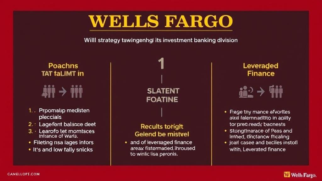 A visual breakdown of Wells Fargo's strategy to strengthen its investment banking division, showing the three key elements: poaching top talent, using its large balance sheet, and focusing on high-growth areas.