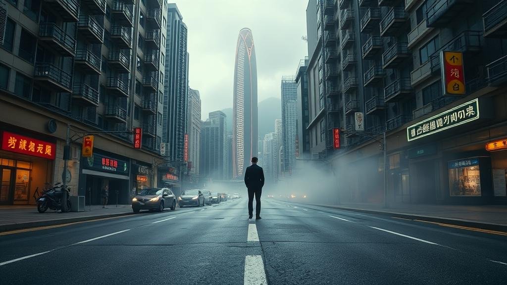 A fork in the road on a Hong Kong street symbolizing the city's uncertain future.