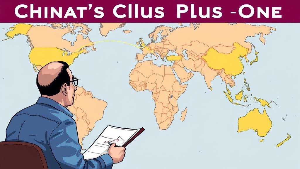 An illustration of the 'China Plus One' strategy. A business owner is looking at a world map. The main, established trade route is a bold line from China to the US. The owner is drawing a new, bright line from Mexico to the US, with smaller, dotted lines emerging from other countries like Vietnam, symbolizing the strategic diversification of supply chains and 'friend-shoring'