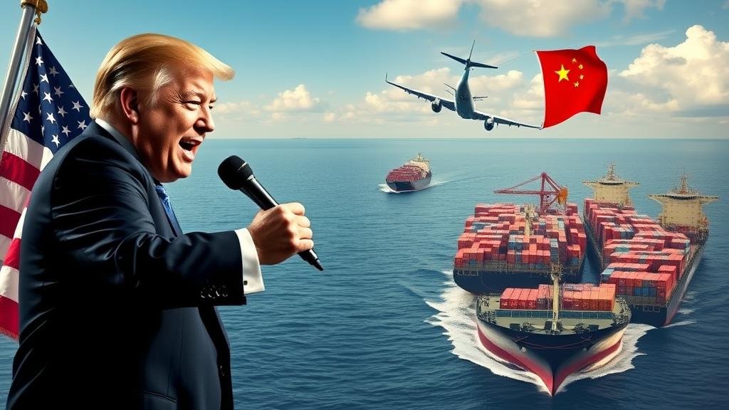 Duality of US-China relations showing political debate on one side and bustling trade on the other.