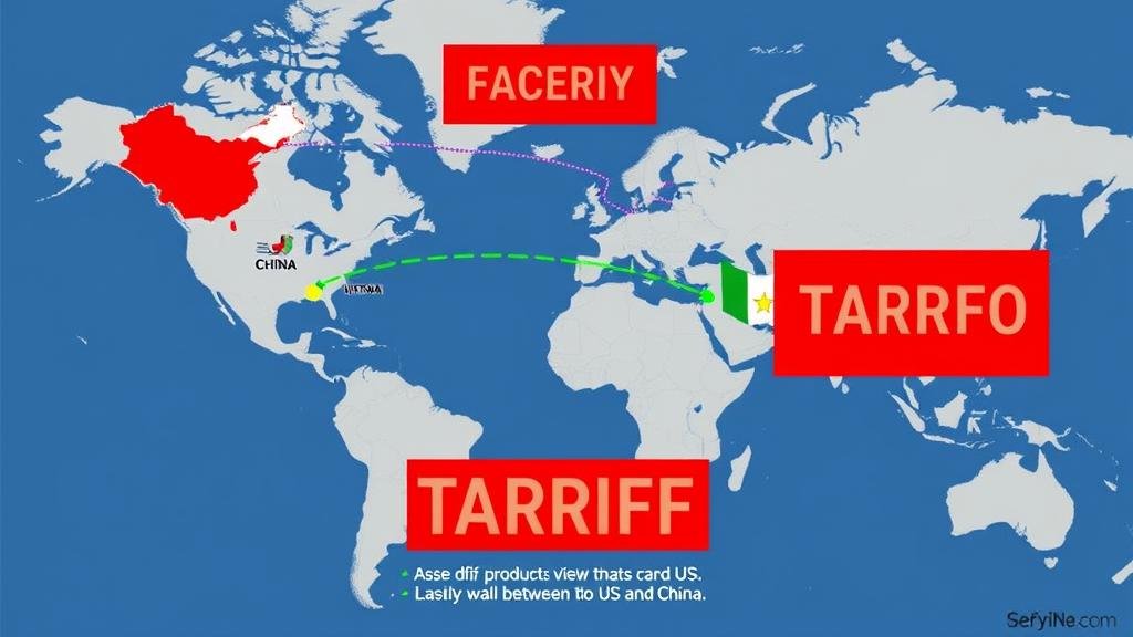 A stylized illustration of the US-China trade relationship, where two hands, one with a US flag pattern and the other with a Chinese flag pattern, are pulling at a chain that connects them. Instead of breaking, the chain stretches and creatively re-routes around a barrier labeled 'Tariffs,' symbolizing the adaptation and resilience of trade, not a true decoupling.