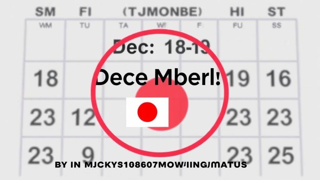 A calendar with a circle around December 18-19, with the text 'BOJ Meeting' and a Japanese flag, signifying the pivotal moment for investors.