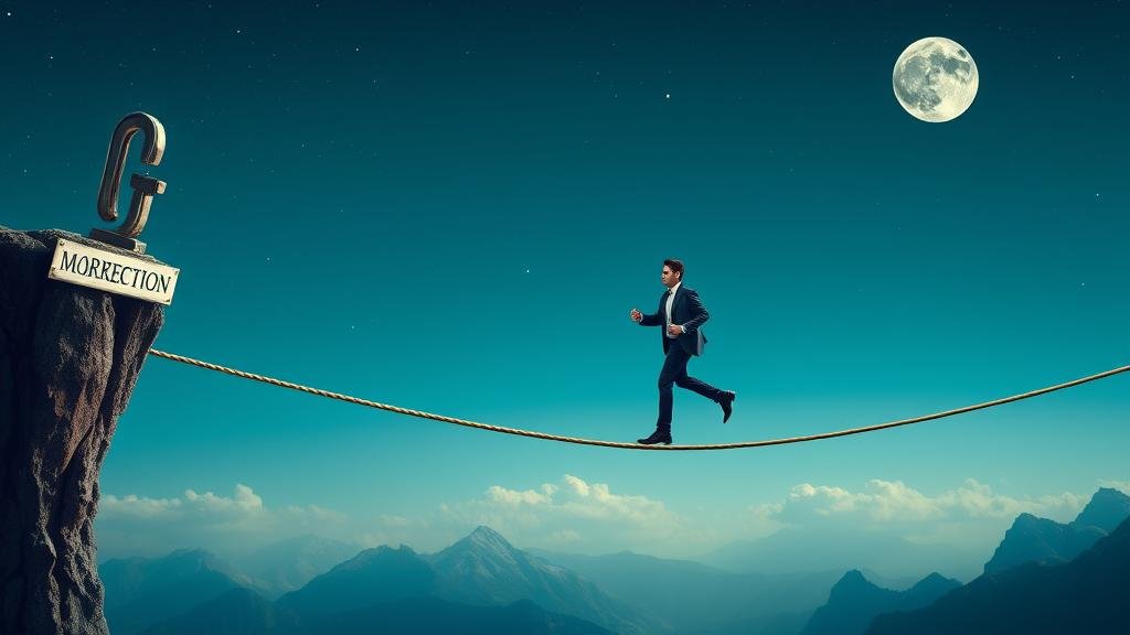 A double-exposure image showing a modern investor nervously watching a volatile stock chart on a glowing screen, layered with a historical scene of the Dutch Tulip Mania.