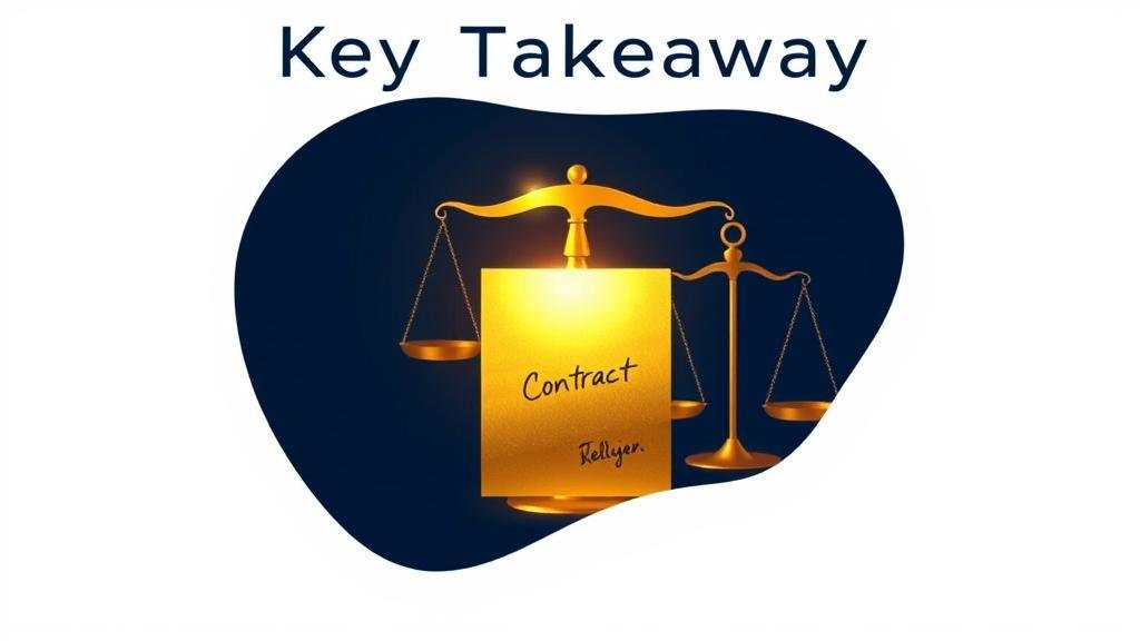 An abstract, symbolic image representing the key takeaways. A golden, unbreakable contract with a glowing signature is central to the image. In the background, a scale of justice is perfectly balanced. This image represents the themes of contractual rights, fairness, and the protection of employees. The style is modern and clean, symbolizing a new precedent.