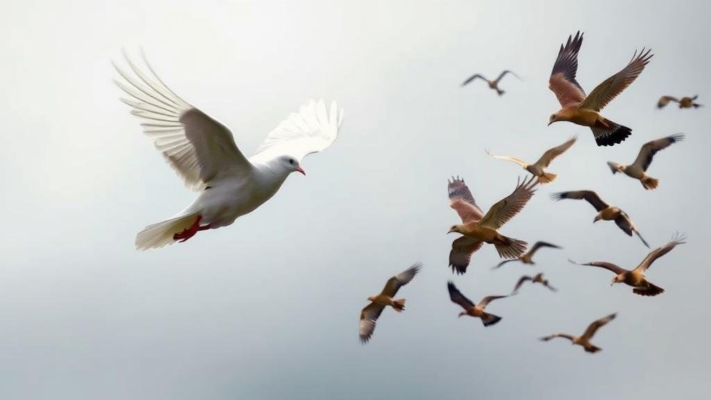 A serene dove with a US flag pattern on its wings, representing the Federal Reserve's dovish 'soft landing' strategy.