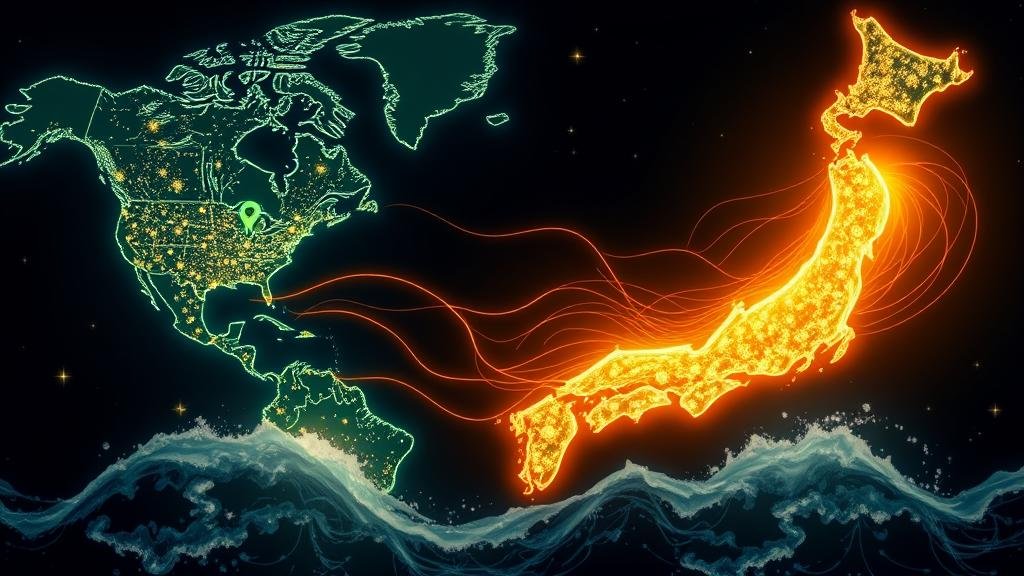 A stylized animation of the Japanese yen symbol at the center of a vortex, symbolizing deflation, with the Bank of Japan building in the background.