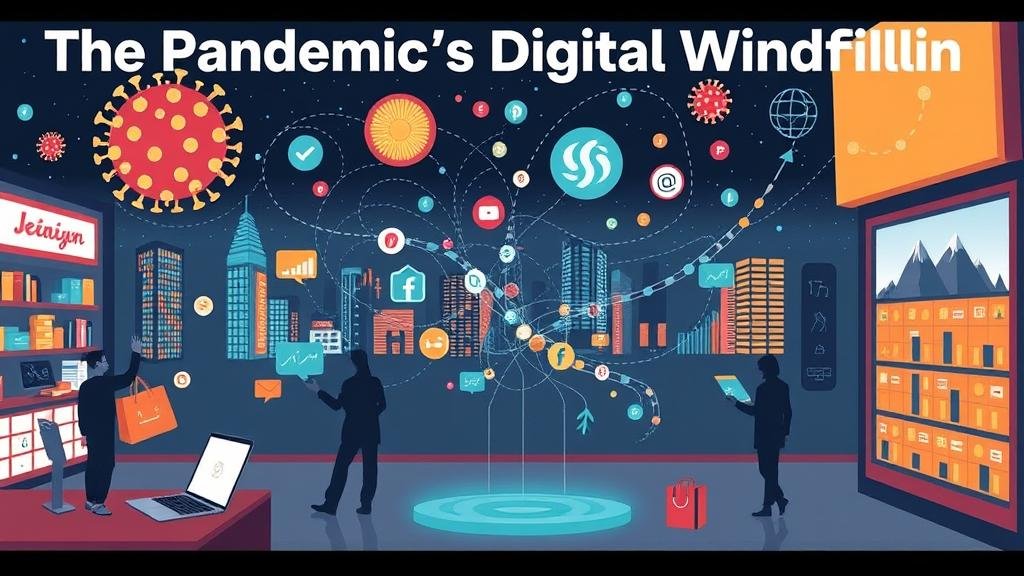 A person working from home on a laptop during the pandemic, illustrating the digital shift.