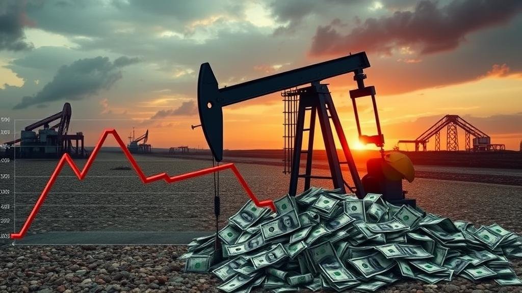 A symbolic representation of a major oil company slashing its investments, represented by a sharply declining financial graph.